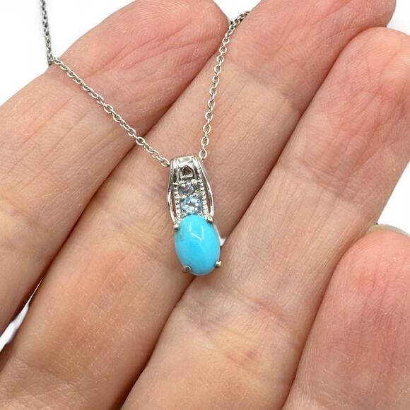Natural Blue Turquoise Blue Topaz  Pendant Necklace 925 Sterling Silver STS - Picture 5 of 6